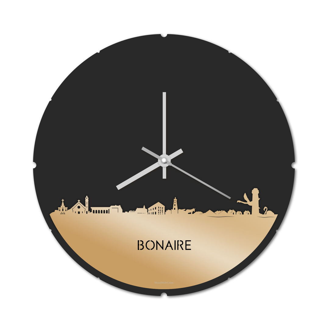 Skyline Klok Rond Bonaire Metallic Goud gerecycled kunststof cadeau decoratie relatiegeschenk van WoodWideCities