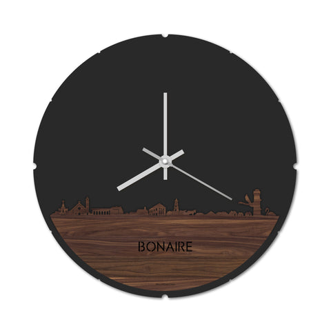 Skyline Klok Rond Bonaire Noten houten cadeau decoratie relatiegeschenk van WoodWideCities