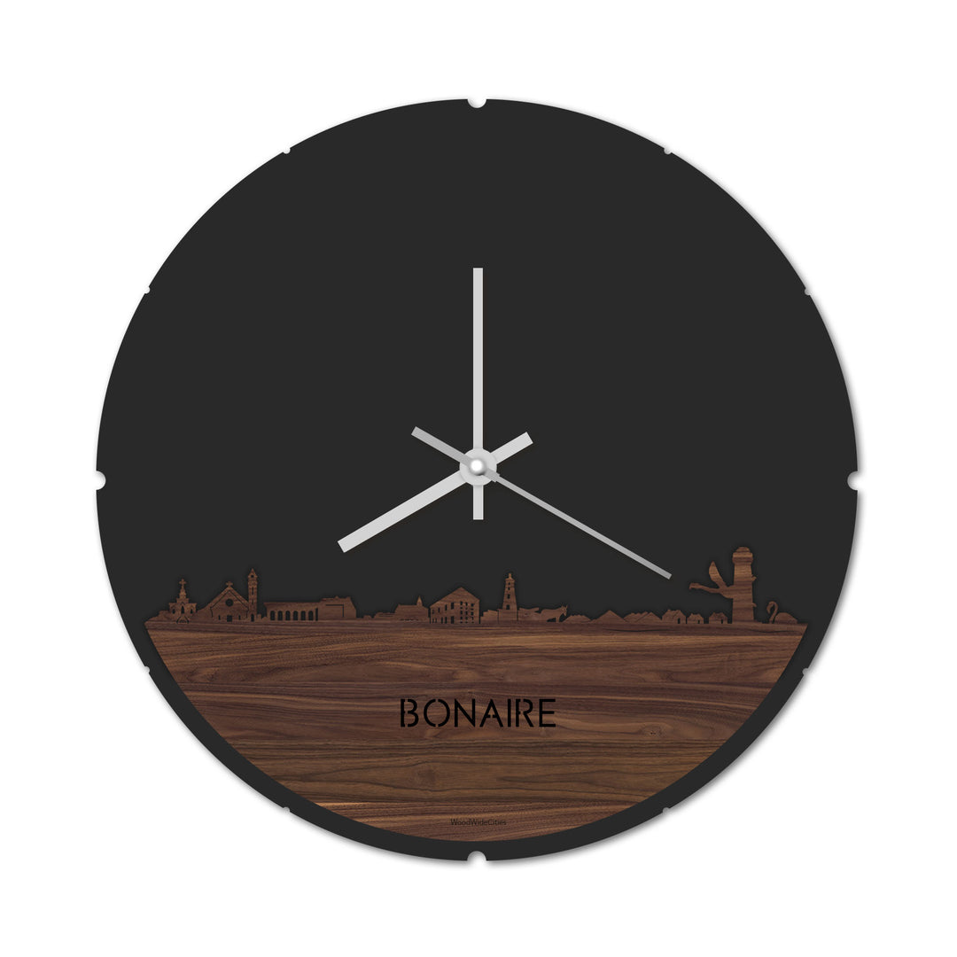 Skyline Klok Rond Bonaire Noten houten cadeau decoratie relatiegeschenk van WoodWideCities