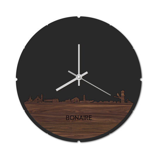 Skyline Klok Rond Bonaire Noten houten cadeau decoratie relatiegeschenk van WoodWideCities