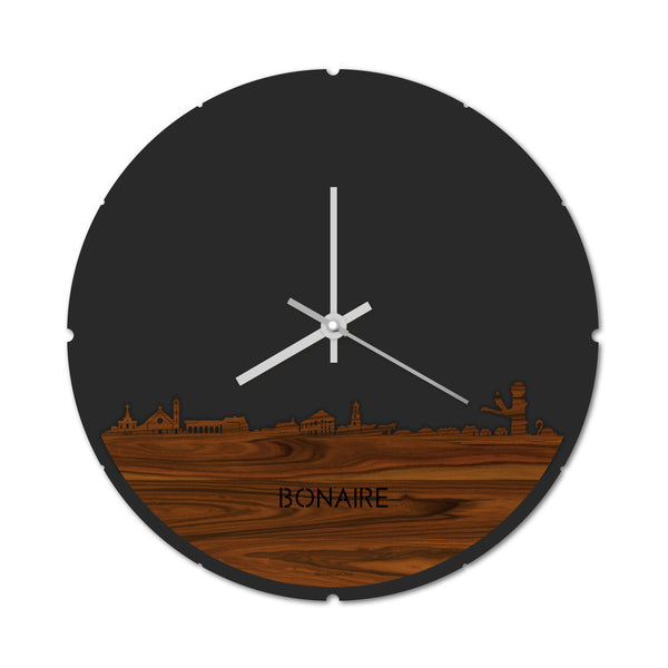Skyline Klok Rond Bonaire Palissander houten cadeau decoratie relatiegeschenk van WoodWideCities