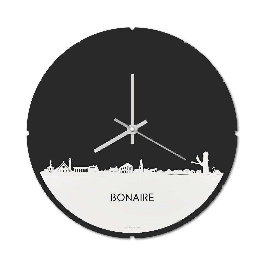 Skyline Klok Rond Bonaire Wit glanzend gerecycled kunststof cadeau decoratie relatiegeschenk van WoodWideCities