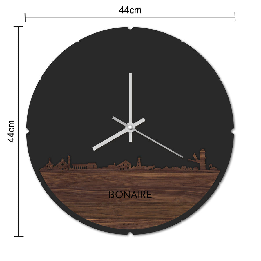 Skyline Klok Rond Bonaire Zwart glanzend gerecycled kunststof cadeau decoratie relatiegeschenk van WoodWideCities