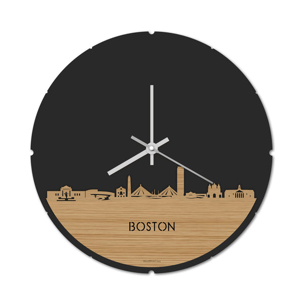 Skyline Klok Rond Boston Bamboe houten cadeau decoratie relatiegeschenk van WoodWideCities