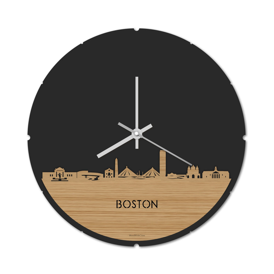 Skyline Klok Rond Boston Bamboe houten cadeau decoratie relatiegeschenk van WoodWideCities