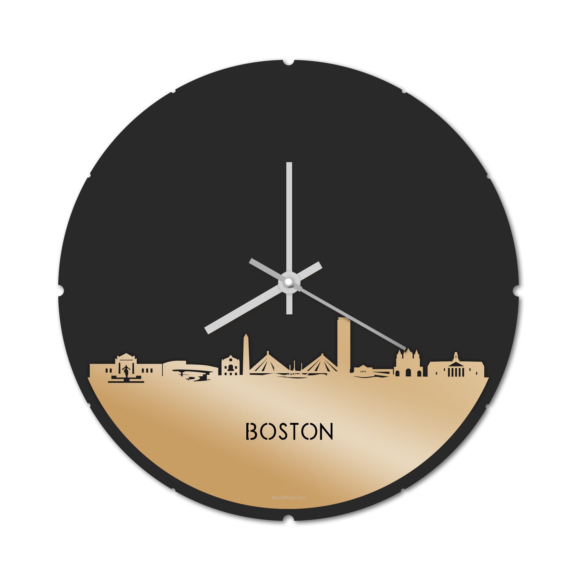 Skyline Klok Rond Boston Metallic Goud gerecycled kunststof cadeau decoratie relatiegeschenk van WoodWideCities