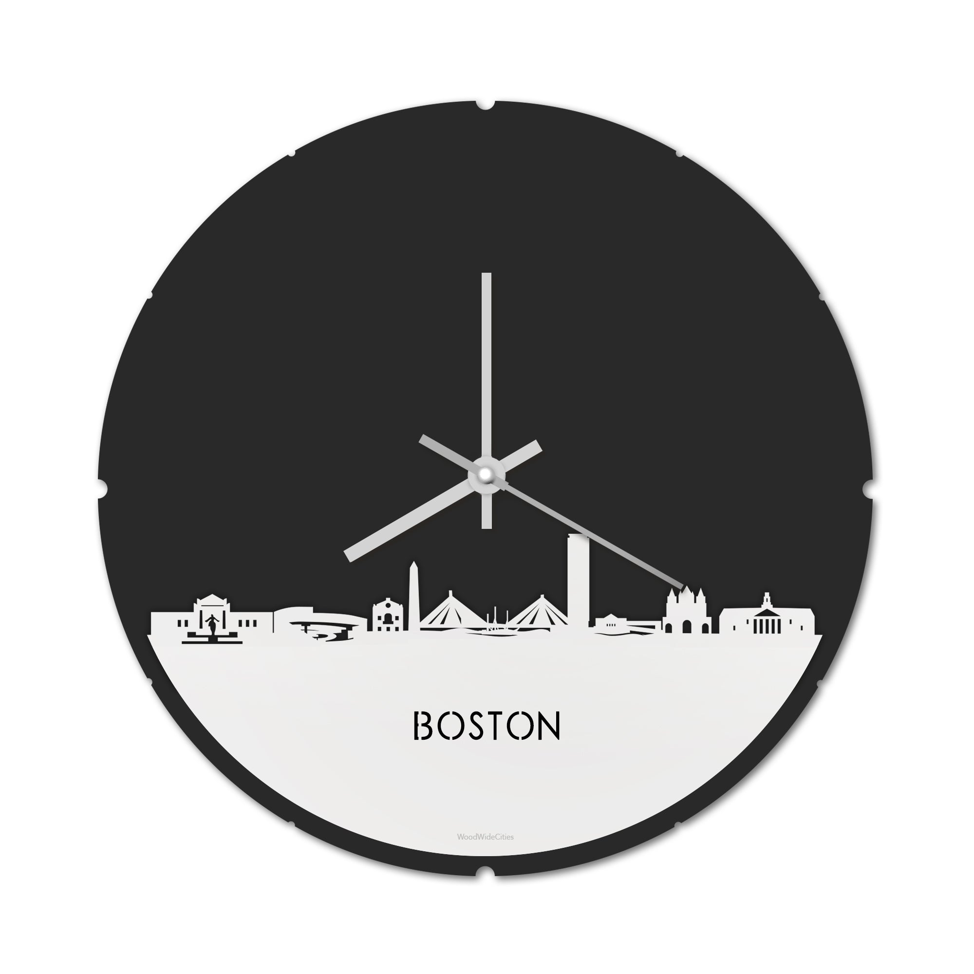 Skyline Klok Rond Boston Wit glanzend gerecycled kunststof cadeau decoratie relatiegeschenk van WoodWideCities