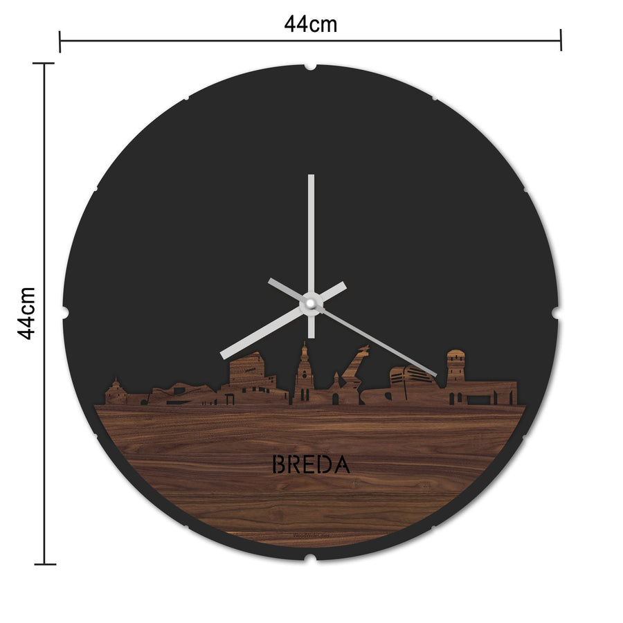 Skyline Klok Rond Breda Bamboe houten cadeau decoratie relatiegeschenk van WoodWideCities
