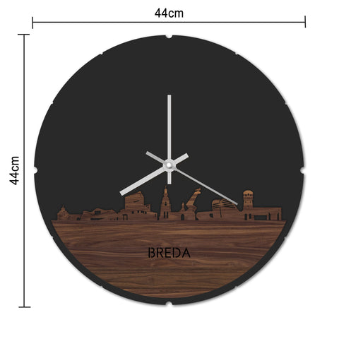 Skyline Klok Rond Breda Noten houten cadeau decoratie relatiegeschenk van WoodWideCities