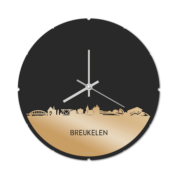 Skyline Klok Rond Breukelen Metallic Goud gerecycled kunststof cadeau decoratie relatiegeschenk van WoodWideCities