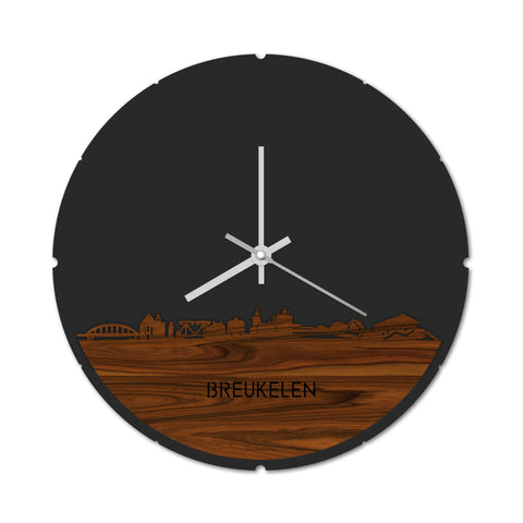 Skyline Klok Rond Breukelen Palissander houten cadeau decoratie relatiegeschenk van WoodWideCities