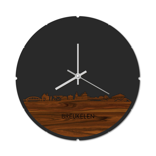Skyline Klok Rond Breukelen Palissander houten cadeau decoratie relatiegeschenk van WoodWideCities