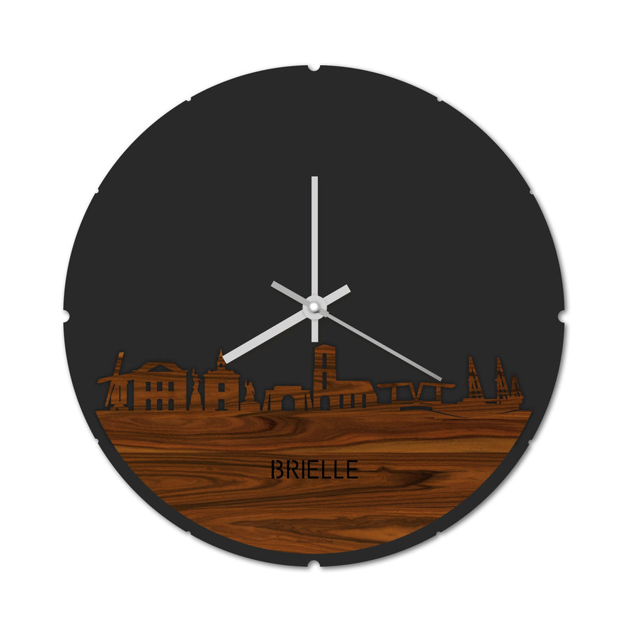 Skyline Klok Rond Brielle Palissander houten cadeau decoratie relatiegeschenk van WoodWideCities