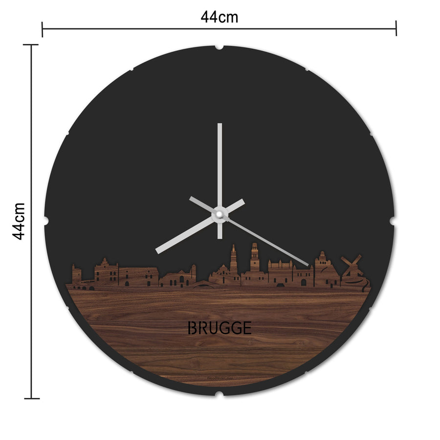 Skyline Klok Rond Brugge Eiken houten cadeau decoratie relatiegeschenk van WoodWideCities