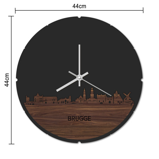Skyline Klok Rond Brugge Noten houten cadeau decoratie relatiegeschenk van WoodWideCities