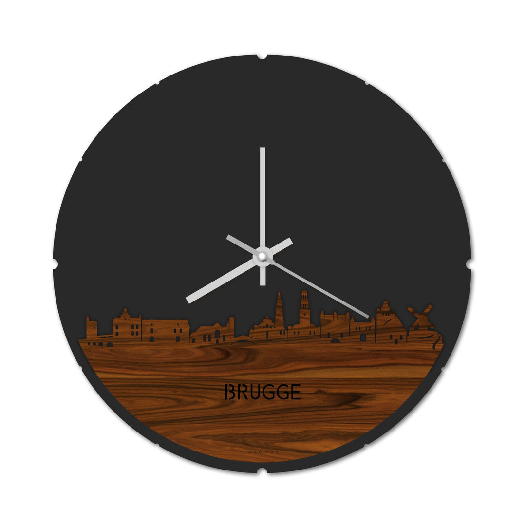 Skyline Klok Rond Brugge Palissander houten cadeau decoratie relatiegeschenk van WoodWideCities