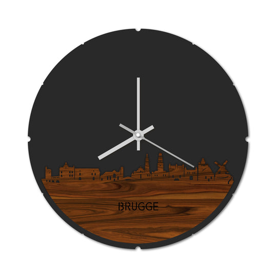 Skyline Klok Rond Brugge Palissander houten cadeau decoratie relatiegeschenk van WoodWideCities