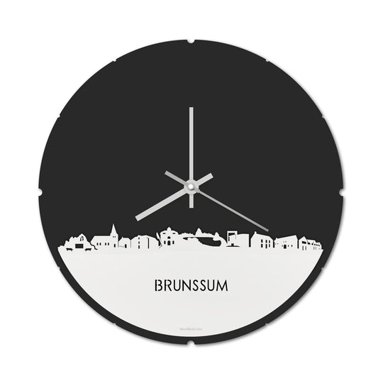 Skyline Klok Rond Brunssum Wit glanzend gerecycled kunststof cadeau decoratie relatiegeschenk van WoodWideCities