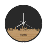 Skyline Klok Rond Brussel Bamboe houten cadeau decoratie relatiegeschenk van WoodWideCities