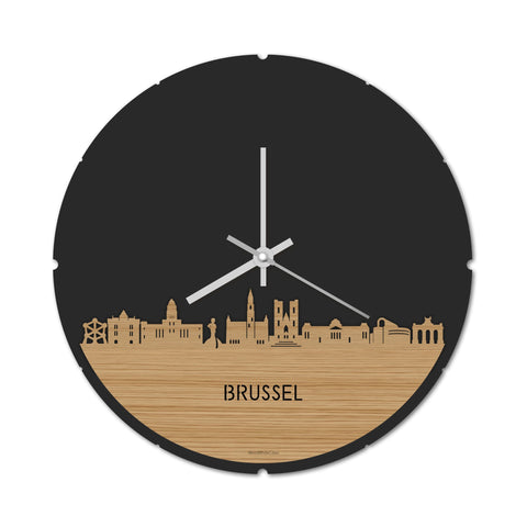 Skyline Klok Rond Brussel Bamboe houten cadeau decoratie relatiegeschenk van WoodWideCities