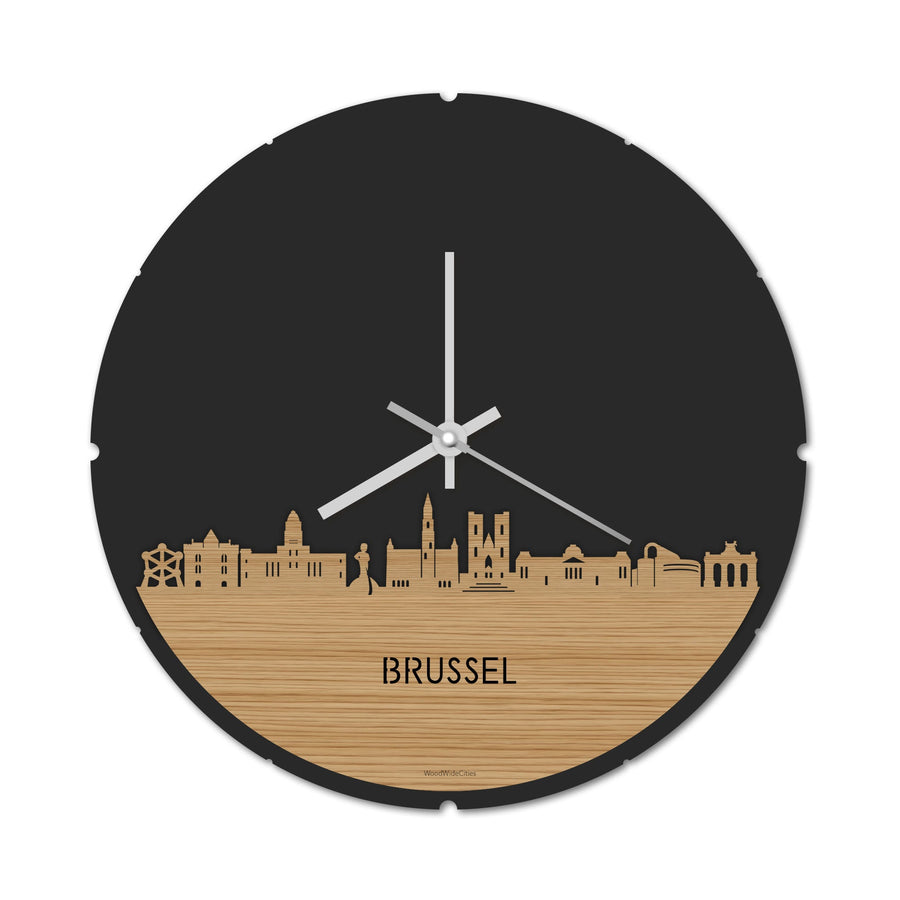 Skyline Klok Rond Brussel Bamboe houten cadeau decoratie relatiegeschenk van WoodWideCities