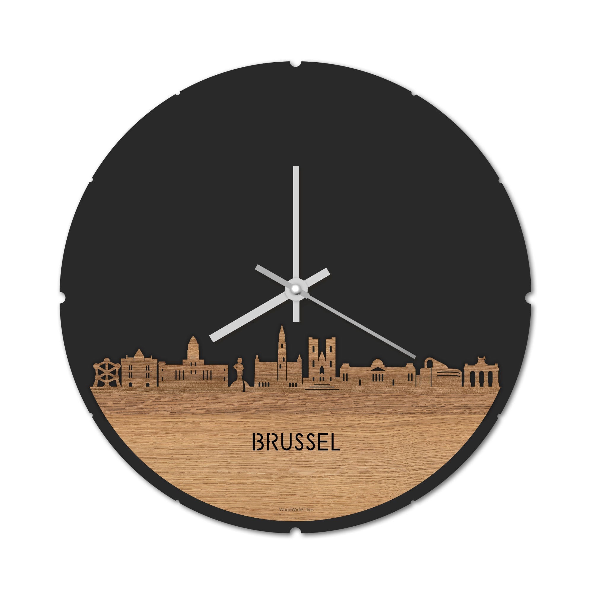 Skyline Klok Rond Brussel Eiken houten cadeau decoratie relatiegeschenk van WoodWideCities