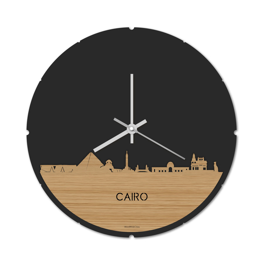 Skyline Klok Rond Cairo Bamboe houten cadeau decoratie relatiegeschenk van WoodWideCities
