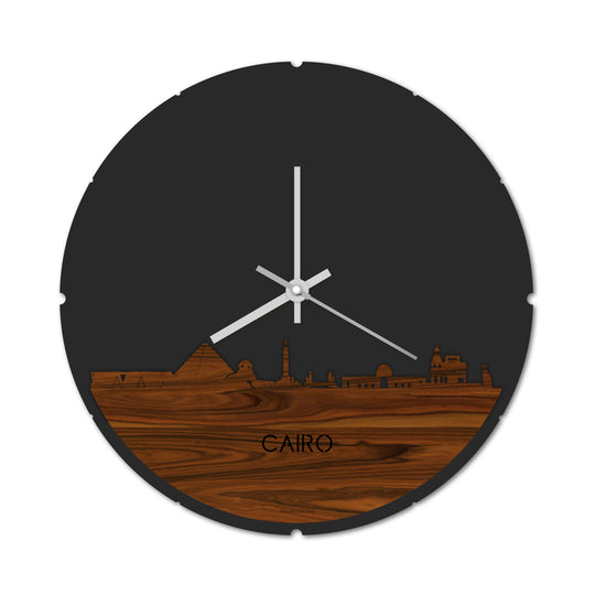 Skyline Klok Rond Cairo Palissander houten cadeau decoratie relatiegeschenk van WoodWideCities