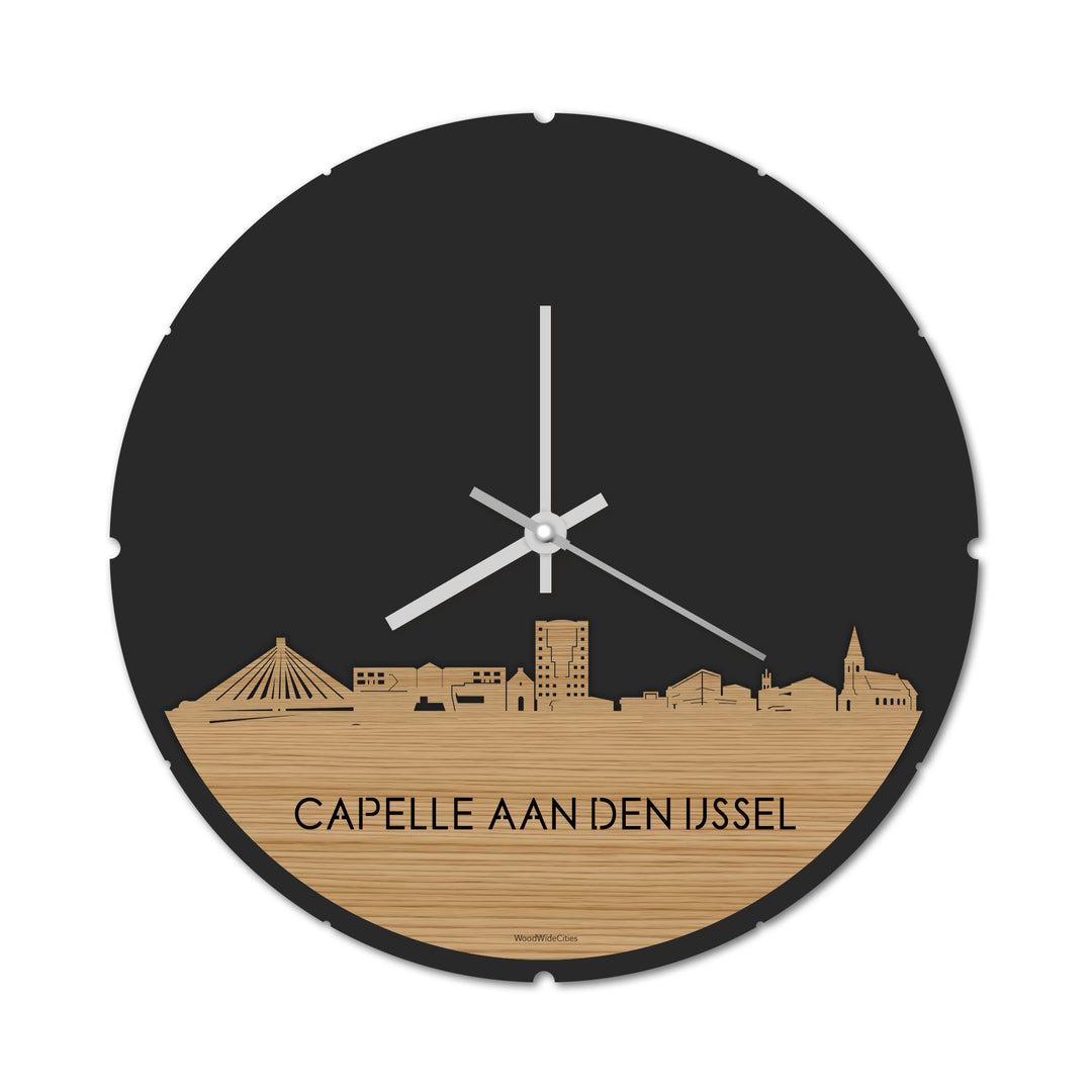 Skyline Klok Rond Capelle aan den IJssel Bamboe houten cadeau decoratie relatiegeschenk van WoodWideCities