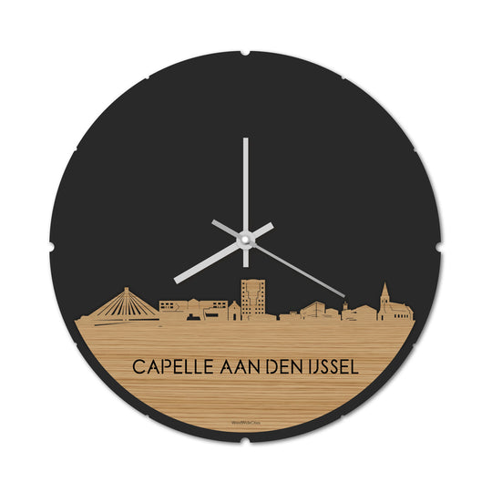 Skyline Klok Rond Capelle aan den IJssel Bamboe houten cadeau decoratie relatiegeschenk van WoodWideCities