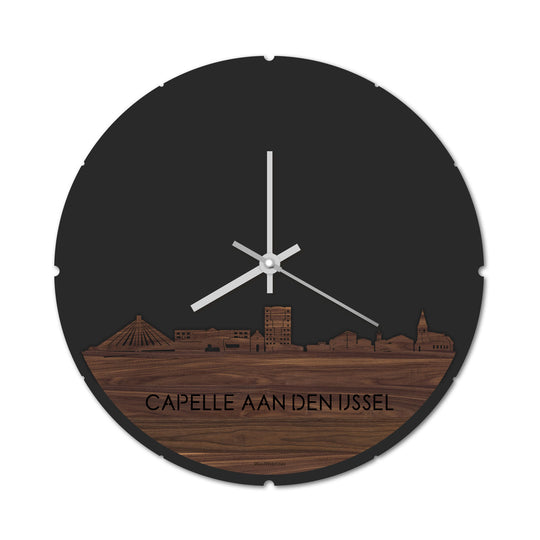 Skyline Klok Rond Capelle aan den IJssel Noten houten cadeau decoratie relatiegeschenk van WoodWideCities