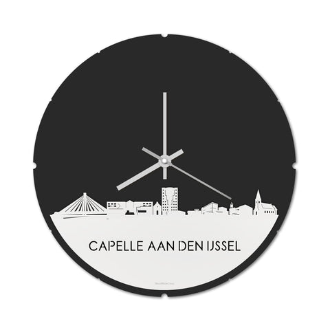 Skyline Klok Rond Capelle aan den IJssel Wit glanzend gerecycled kunststof cadeau decoratie relatiegeschenk van WoodWideCities