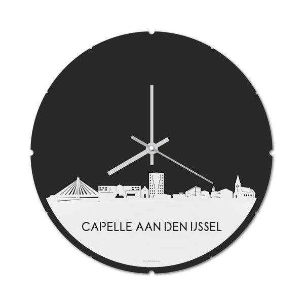 Skyline Klok Rond Capelle aan den IJssel Wit glanzend gerecycled kunststof cadeau decoratie relatiegeschenk van WoodWideCities