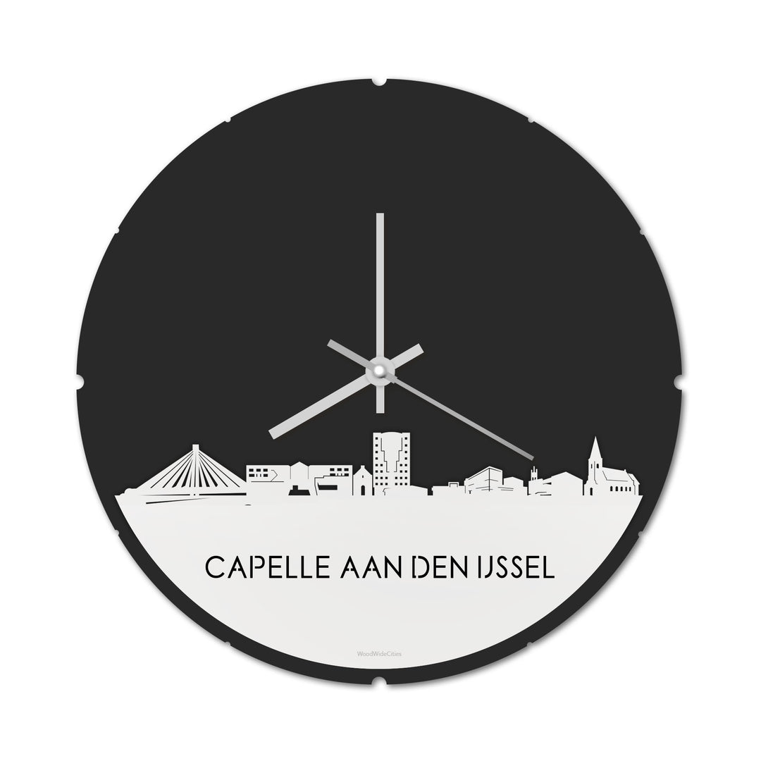 Skyline Klok Rond Capelle aan den IJssel Wit glanzend gerecycled kunststof cadeau decoratie relatiegeschenk van WoodWideCities