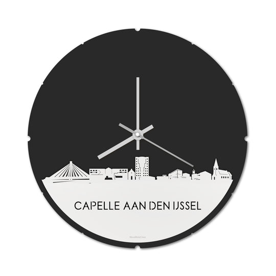 Skyline Klok Rond Capelle aan den IJssel Wit glanzend gerecycled kunststof cadeau decoratie relatiegeschenk van WoodWideCities