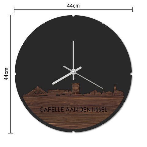 Skyline Klok Rond Capelle aan den IJssel Zwart glanzend gerecycled kunststof cadeau decoratie relatiegeschenk van WoodWideCities