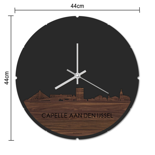 Skyline Klok Rond Capelle aan den IJssel Zwart glanzend gerecycled kunststof cadeau decoratie relatiegeschenk van WoodWideCities