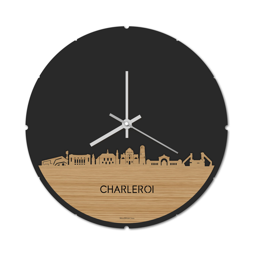 Skyline Klok Rond Charleroi Bamboe houten cadeau decoratie relatiegeschenk van WoodWideCities