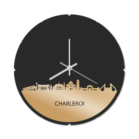 Skyline Klok Rond Charleroi Metallic Goud gerecycled kunststof cadeau decoratie relatiegeschenk van WoodWideCities