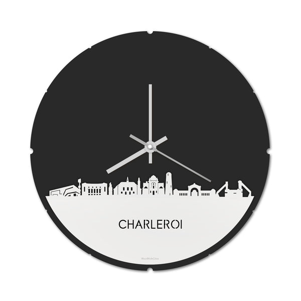 Skyline Klok Rond Charleroi Wit glanzend gerecycled kunststof cadeau decoratie relatiegeschenk van WoodWideCities