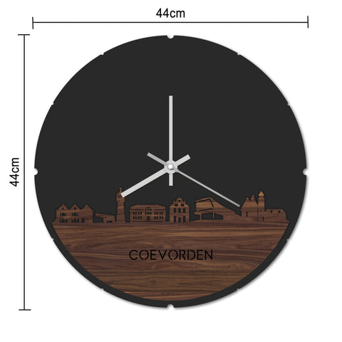 Skyline Klok Rond Coevorden Eiken houten cadeau decoratie relatiegeschenk van WoodWideCities