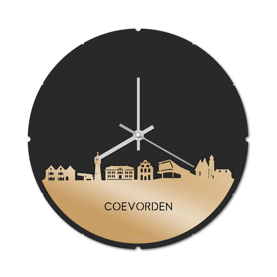 Skyline Klok Rond Coevorden Metallic Goud gerecycled kunststof cadeau decoratie relatiegeschenk van WoodWideCities