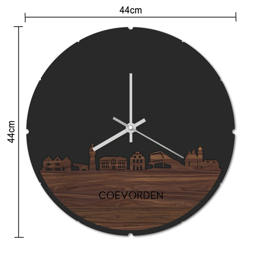 Skyline Klok Rond Coevorden Palissander houten cadeau decoratie relatiegeschenk van WoodWideCities