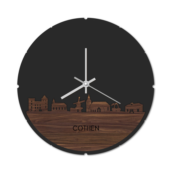 Skyline Klok Rond Cothen Noten houten cadeau decoratie relatiegeschenk van WoodWideCities