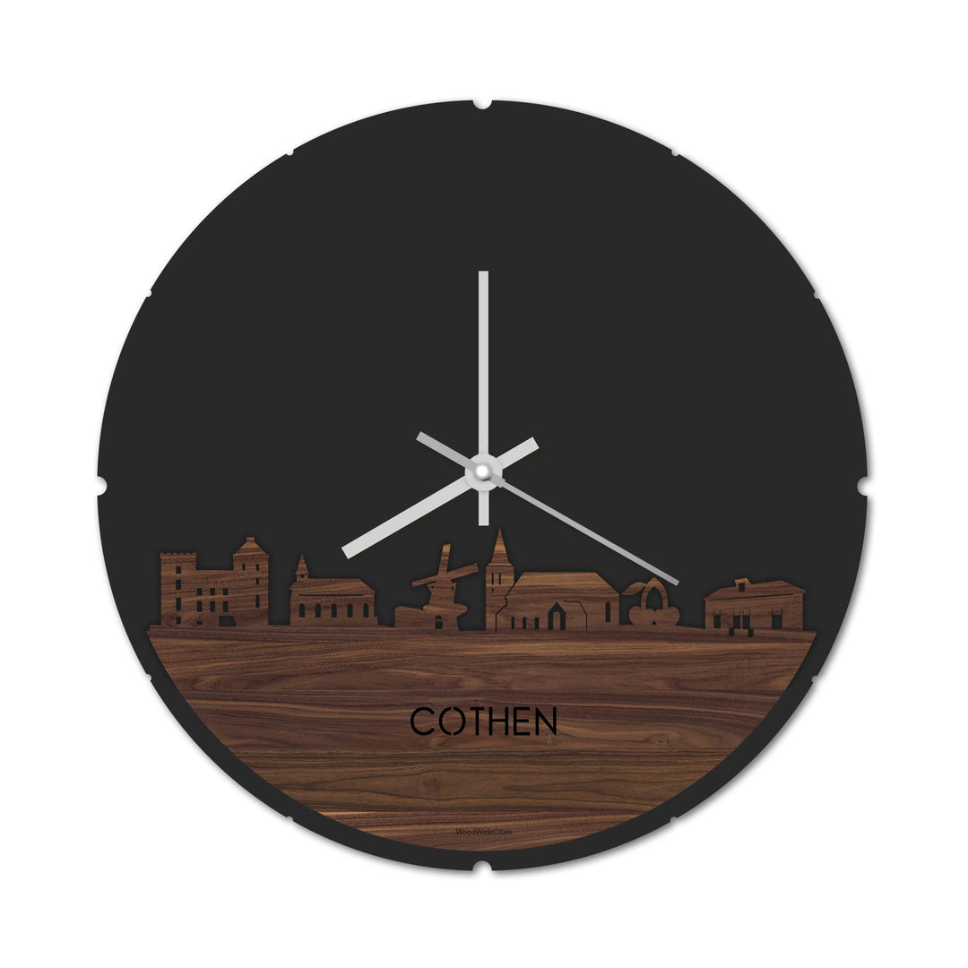 Skyline Klok Rond Cothen Noten houten cadeau decoratie relatiegeschenk van WoodWideCities