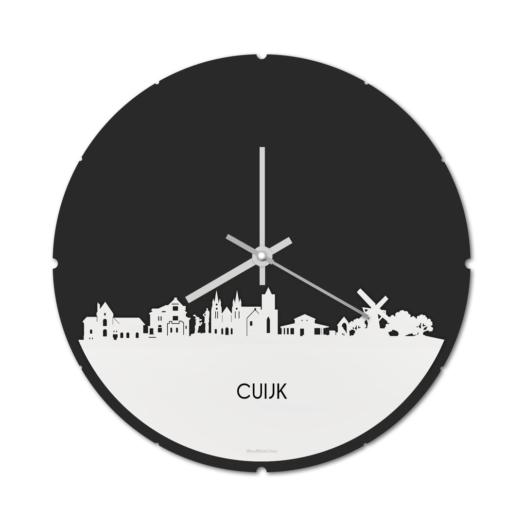 Skyline Klok Rond Cuijk Wit glanzend gerecycled kunststof cadeau decoratie relatiegeschenk van WoodWideCities