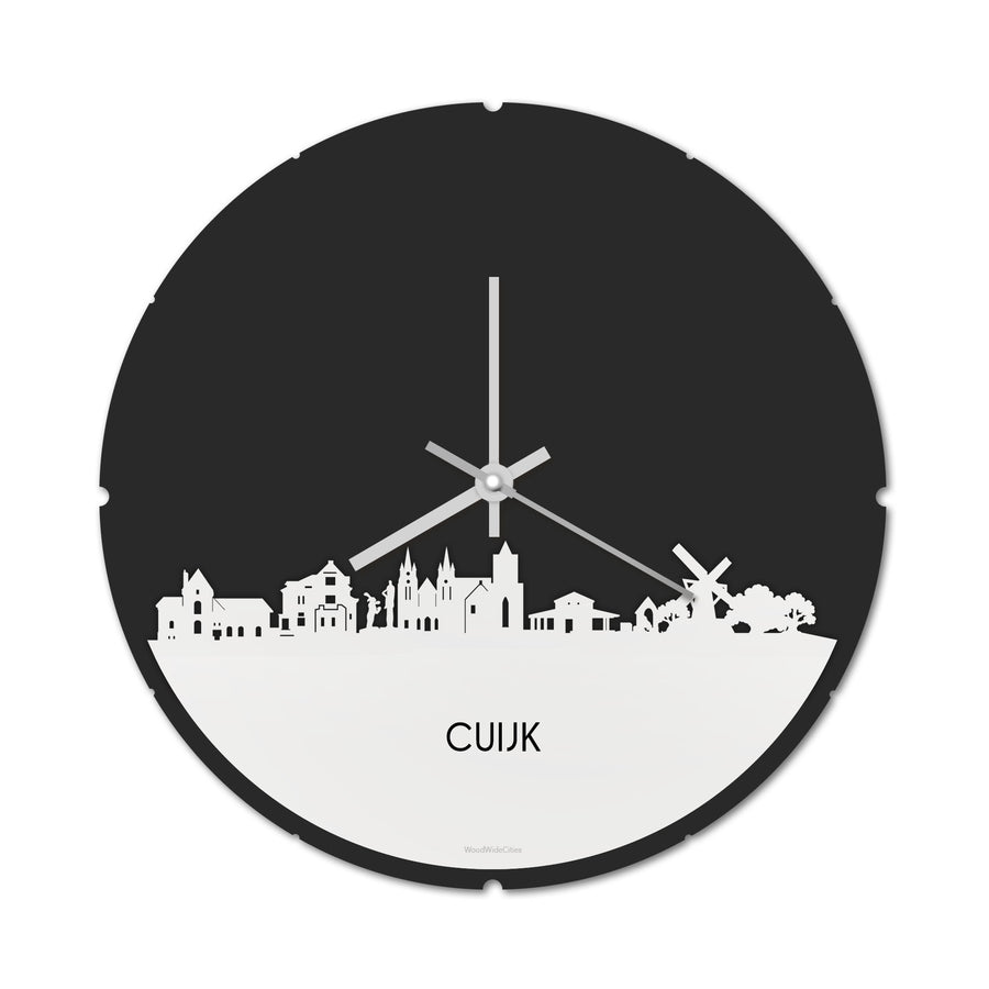 Skyline Klok Rond Cuijk Wit glanzend gerecycled kunststof cadeau decoratie relatiegeschenk van WoodWideCities