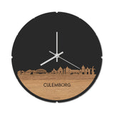 Skyline Klok Rond Culemborg Eiken houten cadeau decoratie relatiegeschenk van WoodWideCities