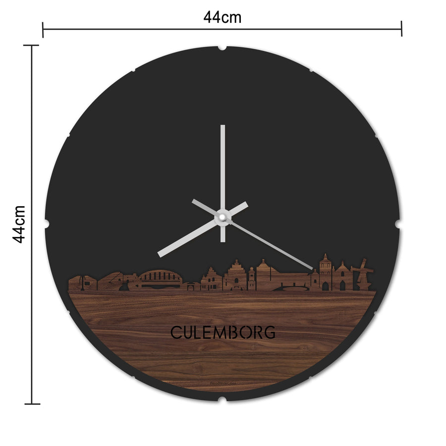 Skyline Klok Rond Culemborg Zwart glanzend gerecycled kunststof cadeau decoratie relatiegeschenk van WoodWideCities