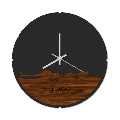 Skyline Klok Rond Curaçao Palissander houten cadeau decoratie relatiegeschenk van WoodWideCities